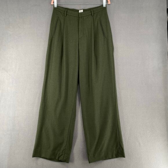 TSE Italy Wool Blend High Rise Wide Leg Pleated Front Trouser No Size 29? Green - Picture 1 of 11